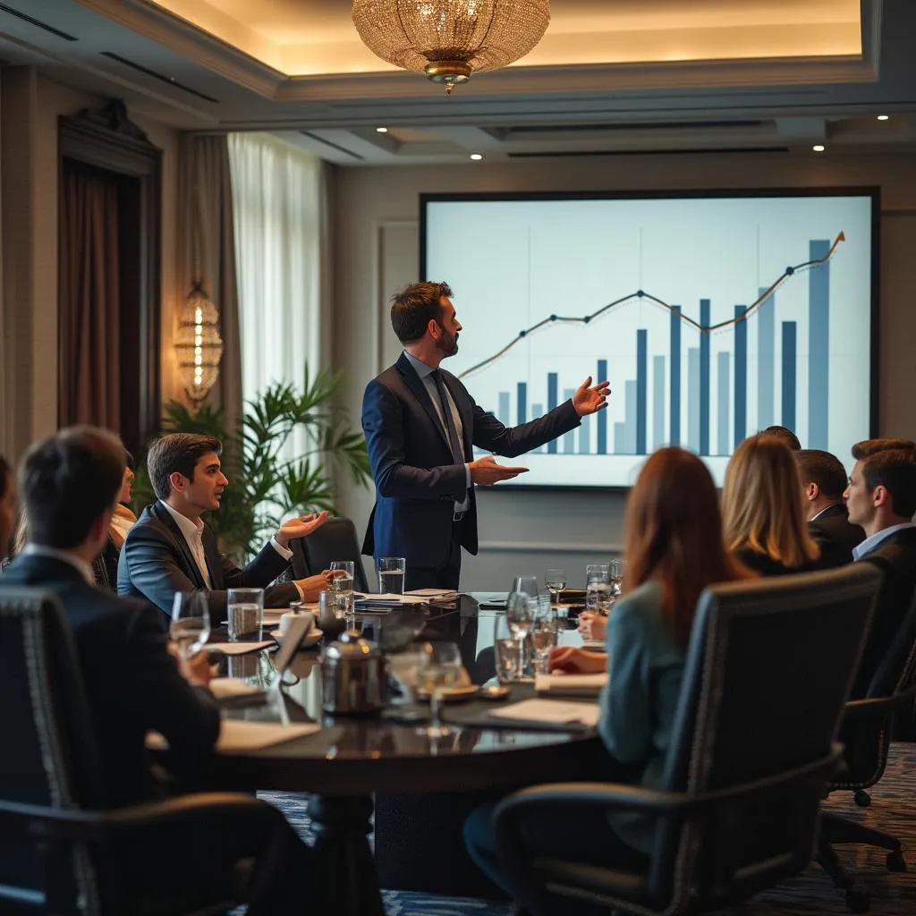 Consultor presentando a clientes